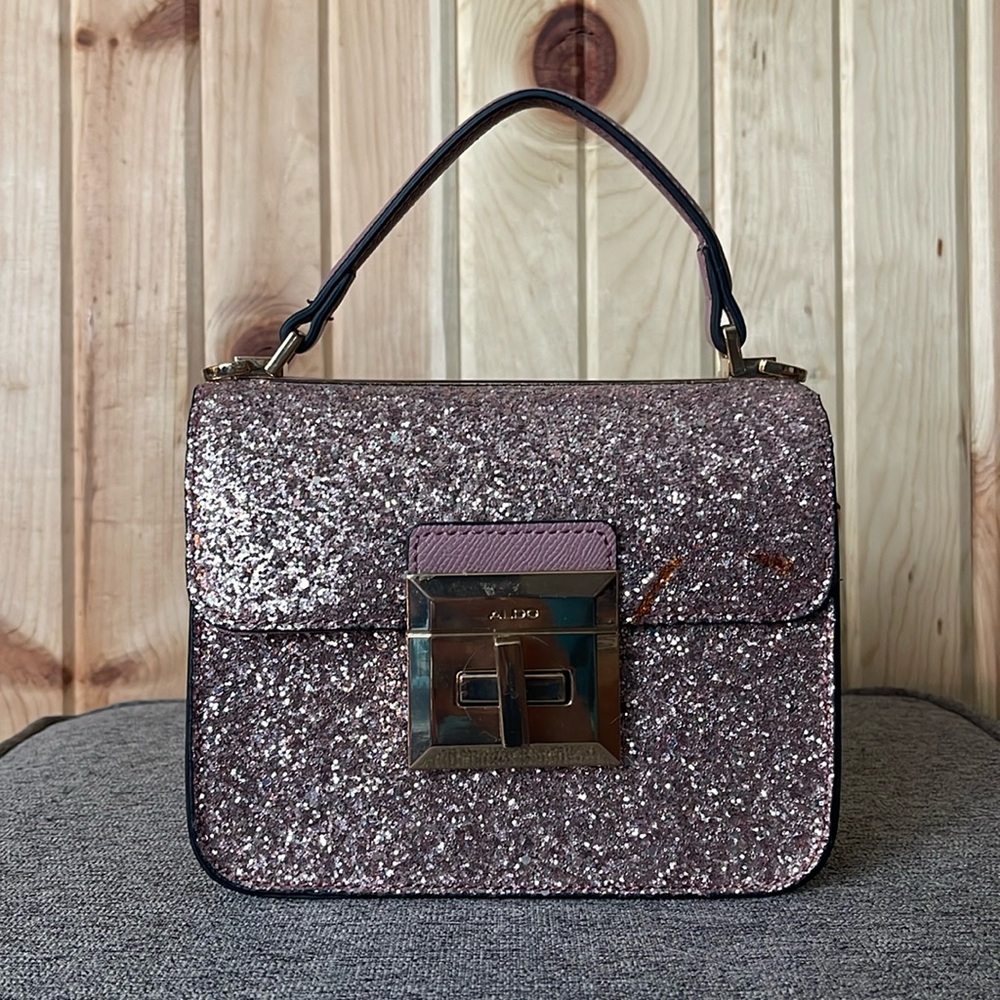 Pink sparkle top handle purse